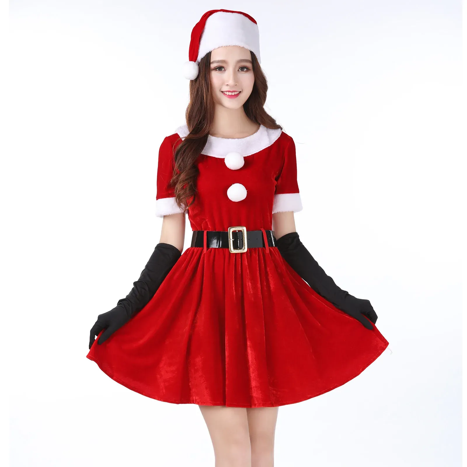 Klä nyårs julklänningar för kvinnor 2023 Halloween Party Xmas Cosplay Costume Christmas Santa Claus Red Dresses Set Party Dress