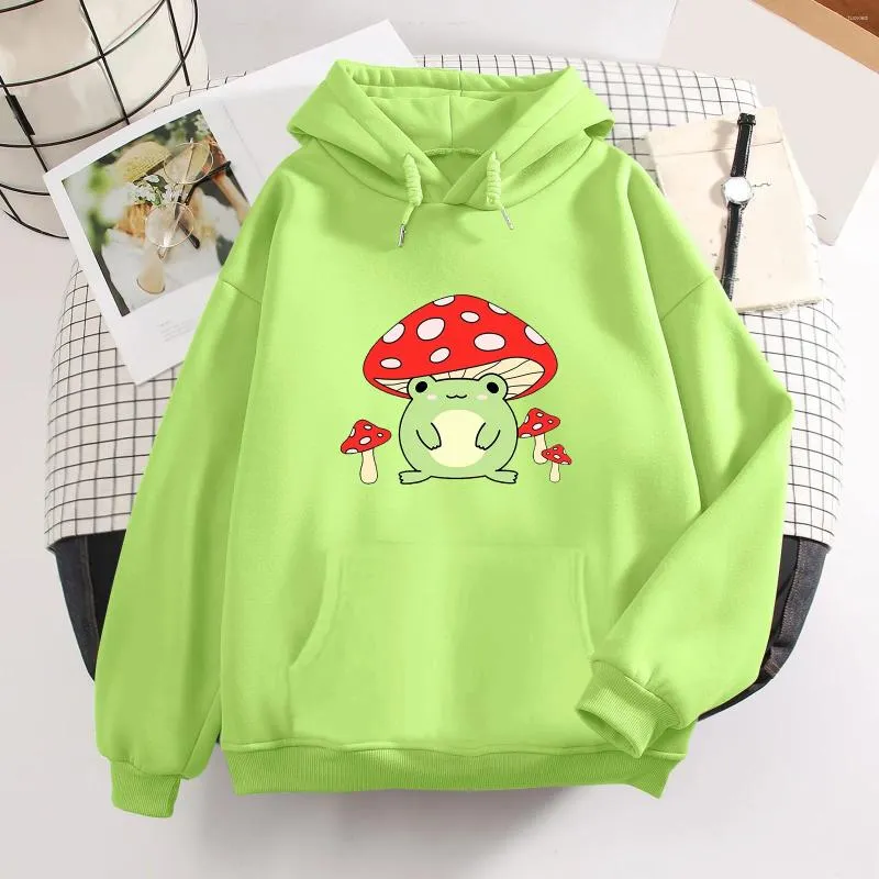Sweat à capuche femme champignon grenouille Vintage Harajuku hiver Kawaii décontracté Streetwear esthétique surdimensionné haut vert sweats