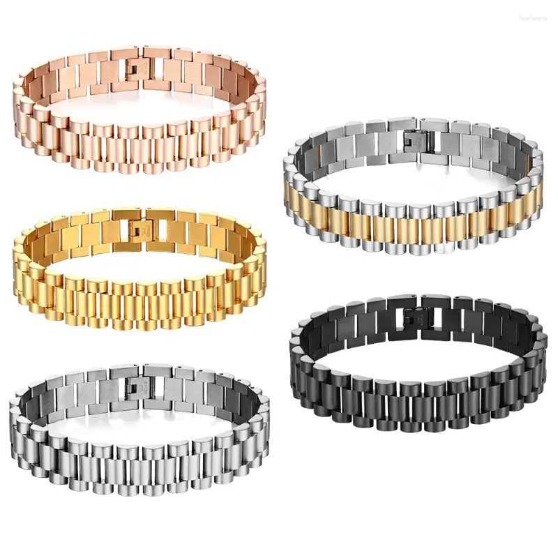 Pulseras de eslabones de acero inoxidable europeo y americano para parejas, cadenas de reloj de moda para hombres de 15 mm con ajustable