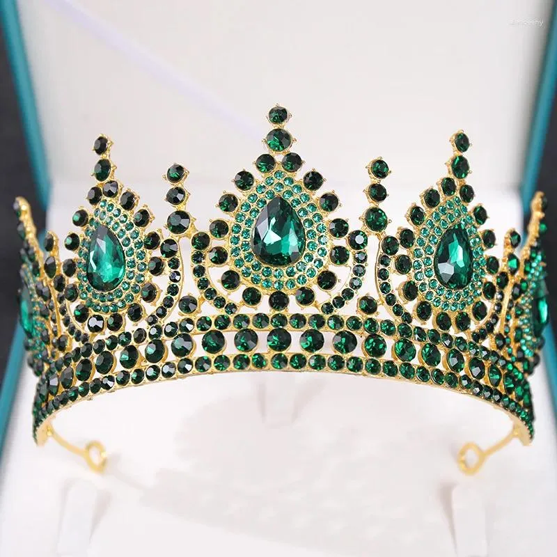 Fermagli per capelli KMVEXO Barocco Verde Rosso AB Strass Cristallo Regina Grande Corona Tiara da sposa Donna Spettacolo di bellezza Diadema Accessori per feste