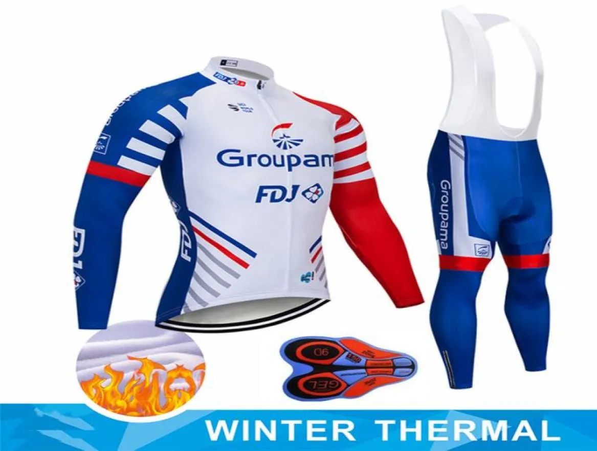 2020 New Groupama FDJ Cycling Team Jersey Bibbs Pants Set Ropa Ciclismo Mens Winter Thermal Fleece Pro Bike Jacket Maillot wear5282543