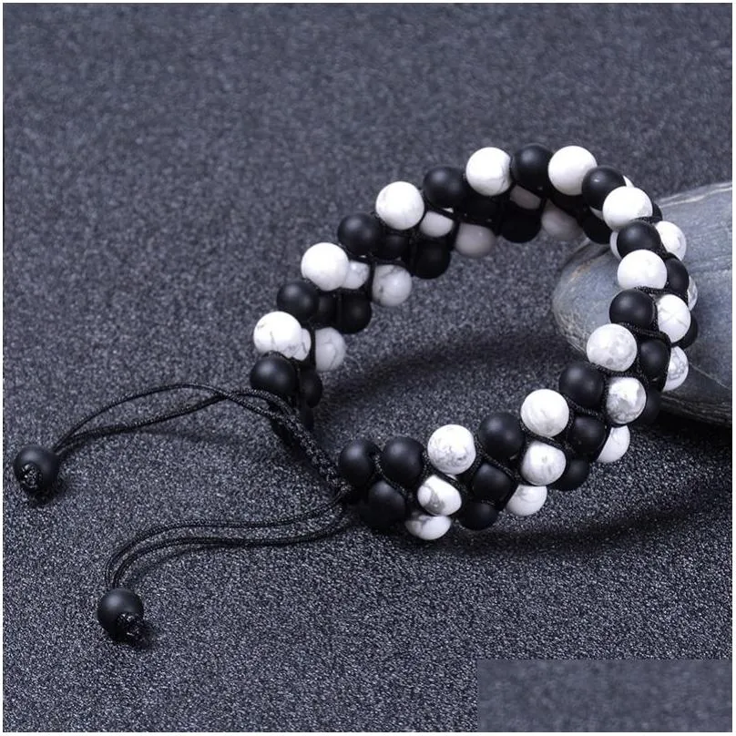 Chaîne 6 mm Pierre naturelle Howlite Bracelet à trois couches tressé à la main tissé à 3 rangées de perles de pierres précieuses pour hommes et femmes Bijoux Dro Dhsds