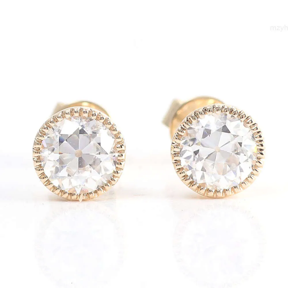 Round Moissanite Diamond Stud Earrings in 14k Yellow Gold Fashion Jewelry Women