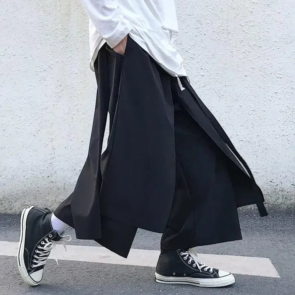 Spodnie Fałszywe Twopece Pants Mężczyzna Mężczyzna Nowe luźne spodeleg spodni swobodne proste streetwearne wiosna jesienna hiphop pantalons capris