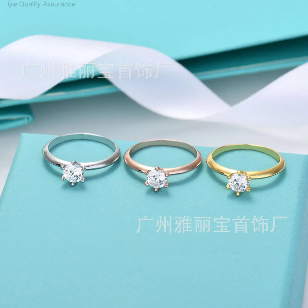 Designer Tiffanyco Ring High Edition T Family Six Claw One Mosan Diamond Ring With 18k True Gold Plating On White Copper For Women Classic Fashion Engagement Dia