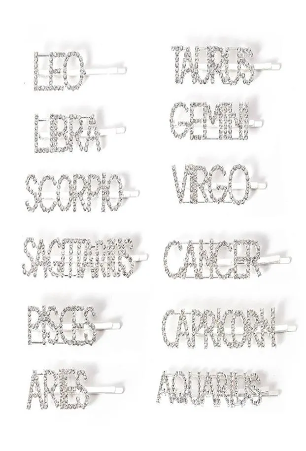 12 Zodiac Rhinestone Hair Pins Crystal Shiny Rhinestones Word Letters Hair Clips 12 Constellations Diamond Hair Accessories M12742400626