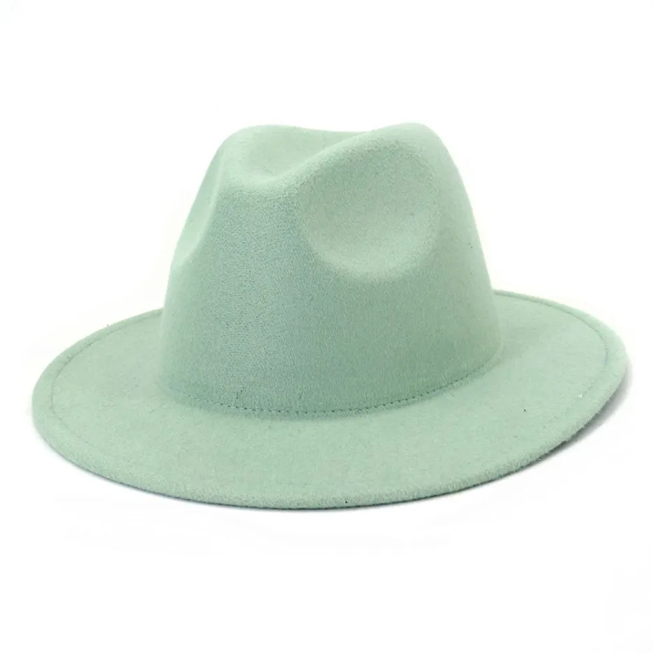 2021 Jazz Fedoras Chapeaux pour Femmes Hommes Enfants Enfants Couleur Unie Big Brim Robe Formelle Mariage Femme Chapeau Noir Blanc Vert Classique C279N