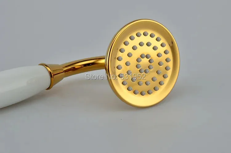 Pommeau de douche à main en laiton finition or PVD-TI, poignée en céramique, tuyau de douche doré de 1.5M, ensemble de douche plaqué or 240223