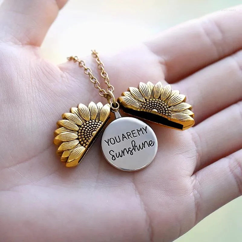 Anhänger Halsketten You Are My Sunshine Sunflower Für Frauen Rose Gold Silber Farbe Lange Kette Weibliche Choker Halskette Schmuck 2024