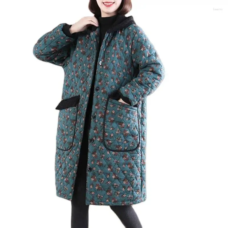 Women's Down 2024 Quilted Thick Warm Plaid Cotton Coat Clothing Winter Jacket Casual Hooded Stitching Long Parkas Overcoats D688