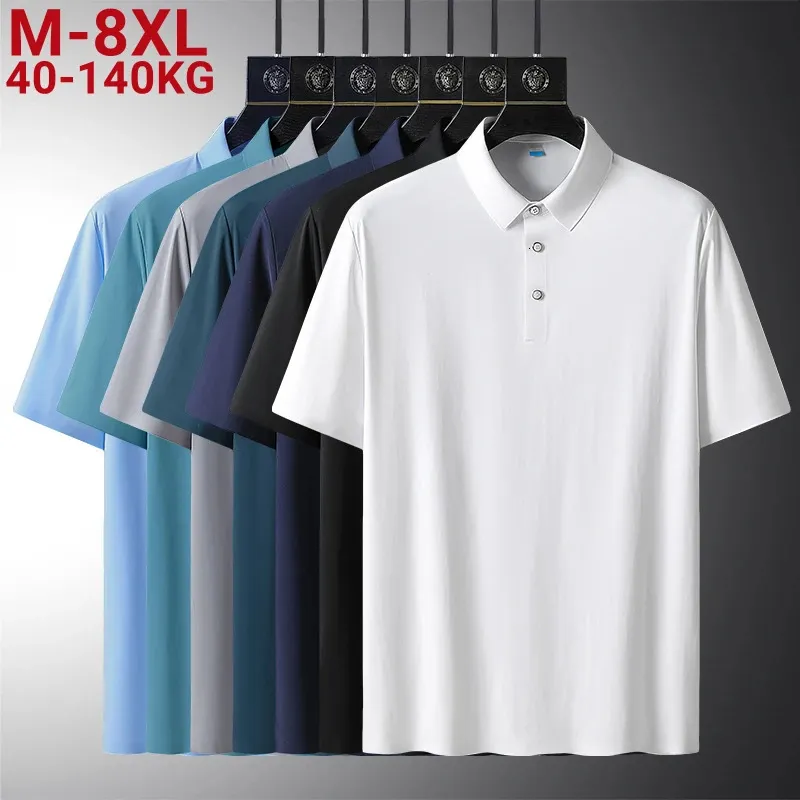 Plus storlek 8xl Summer Breattable Solid Polo Shirt Men Short Sleeve Sportswear Cooling Nylon Quick Dry Slim Fit Golf Shirts 240226