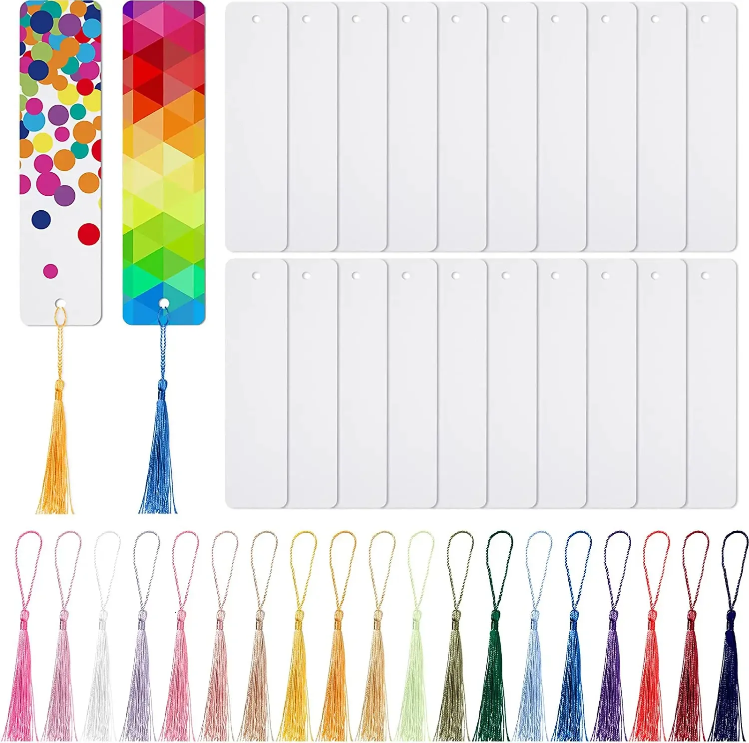 20 Pieces Sublimation Blank Bookmark Metal Blank Bookmarks with Hole and Tassels Sublimation Blank Bookmarks to Decorate DIY Cra 240227