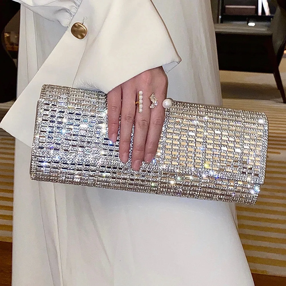 Bolso y bolso de mano con diamantes de imitación para mujer, bolso de noche de fiesta, de lujo, para boda, 240223