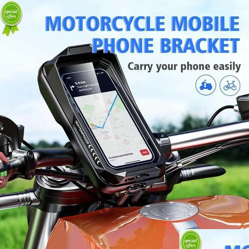 Andra bildelar Ny vattentät motorcykelcykel Telefonhållare 360 ​​Rotation Stam Clamp TtryBar Clip w/ SN L1Q1 Drop Delivery Automo DHGGW