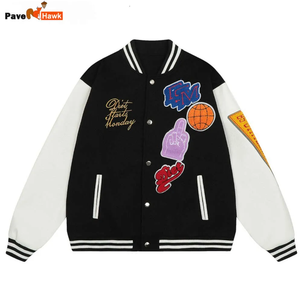 Zima gęstość kurtki baseballowej mężczyźni Hip Hop Retro Flocking Haftidey Jackets Kobiety Patchwork Lose Bomber Mundur Płaszcz Nowy