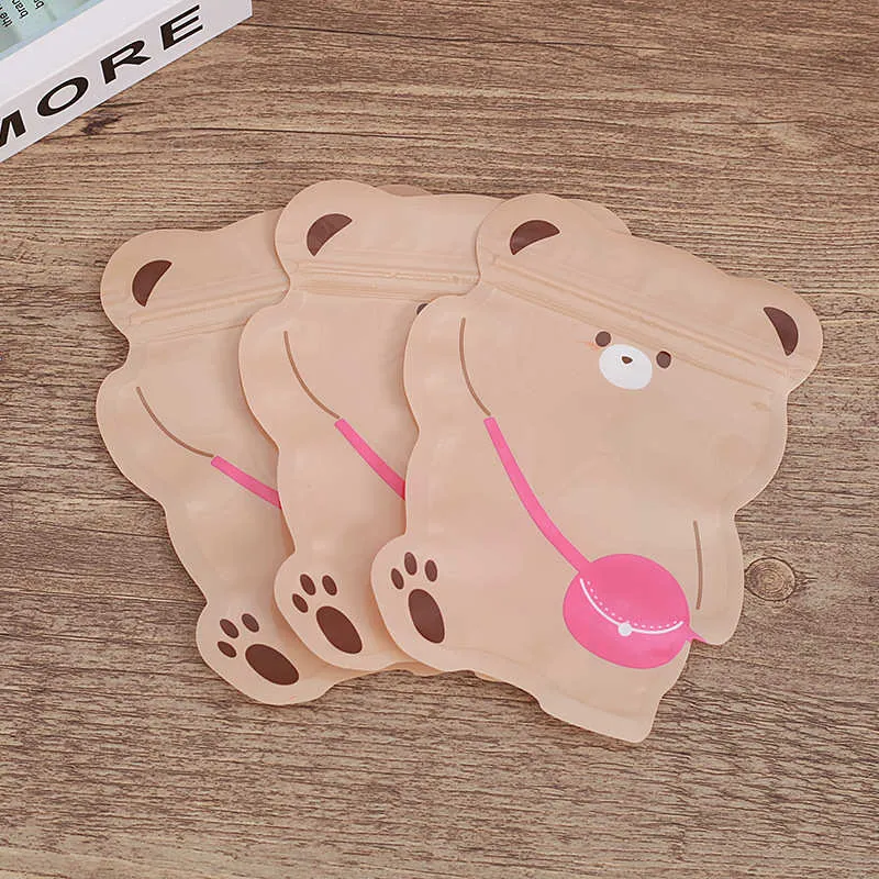 12*15cm Lovely Bear Sugar Plastic Packaging Bags Aluminum Foil Sealing Cartoon Pouch For Children Gift Candy Cookies Snack Biscuit Nut Toys Jewelry Package Storage