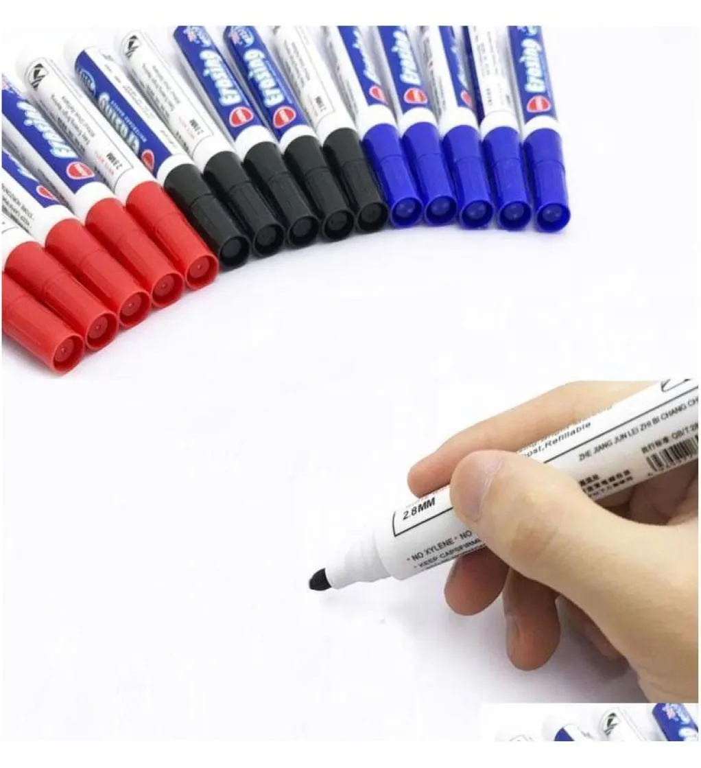 Black Red Blue Erasable Whiteboard Pennor Office School Point 01Inch Smooth Writing Penns Whiteboard Writing Erasable Markers Pen DH1252736