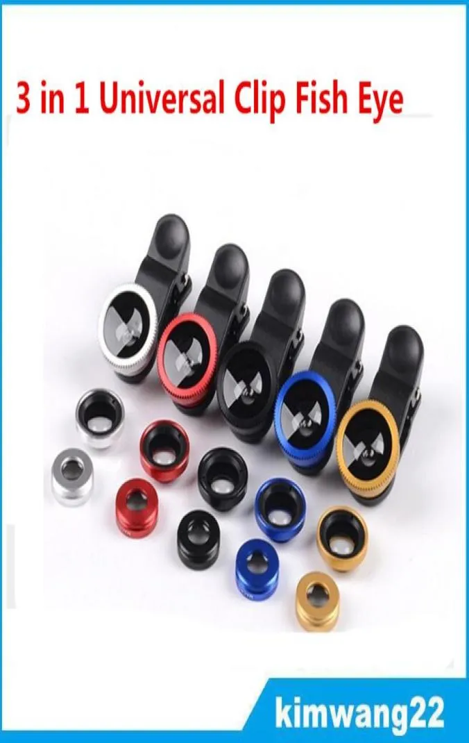 Fabriek 3 in 1 Universele Clip Fish Eye Groothoek Macro Telefoon Fisheye camera Lens Voor iPhone Samsung htc lg5750924