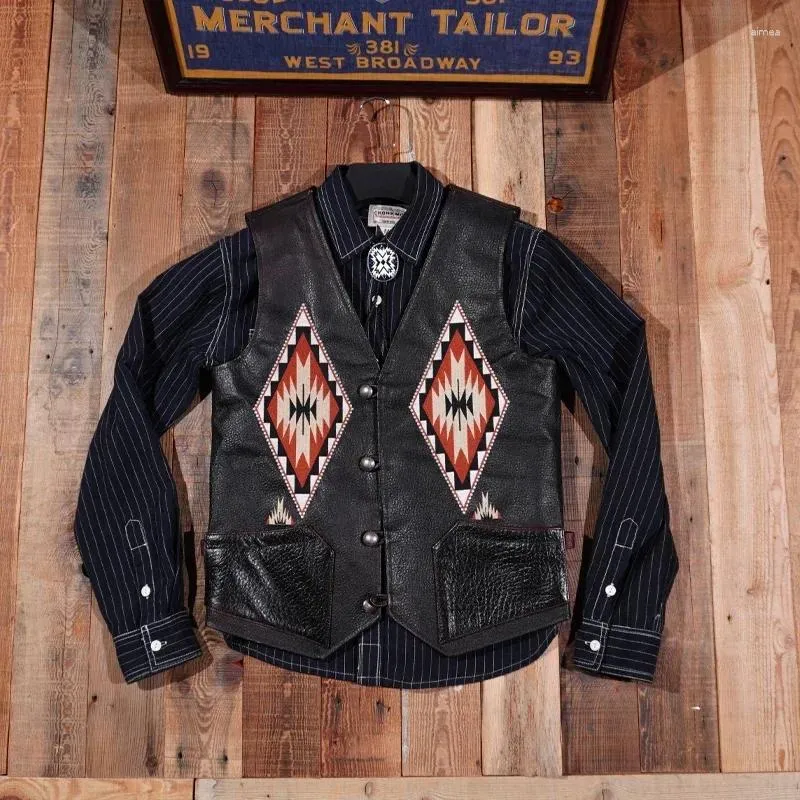 Mannen Vesten 2024 Lente Geborduurde Stijl Koeienhuid Biker Amerikaanse Vintage Western Cowboy Casual Vest Voor Mannen Jassen