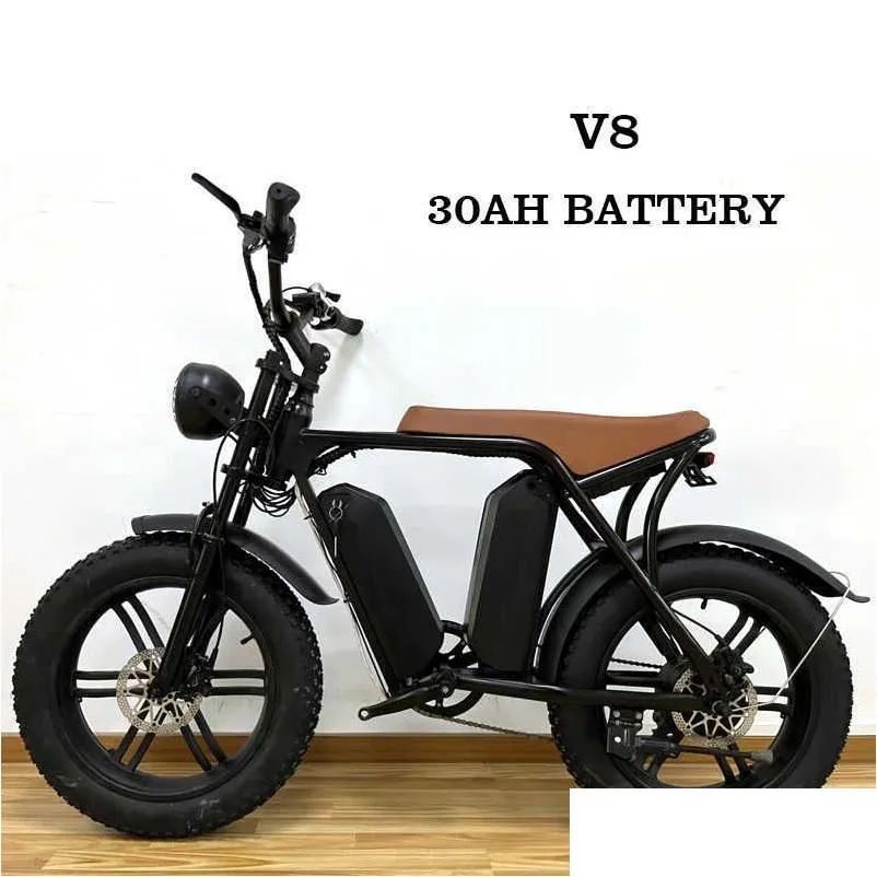 Batteries V8 Vélo électrique 20 pouces Fat Tire Cyclomoteur 1000W Moteur sans balais 48V 30Ah Double batterie au lithium Mountain Drop Livraison Electr Dh3Th