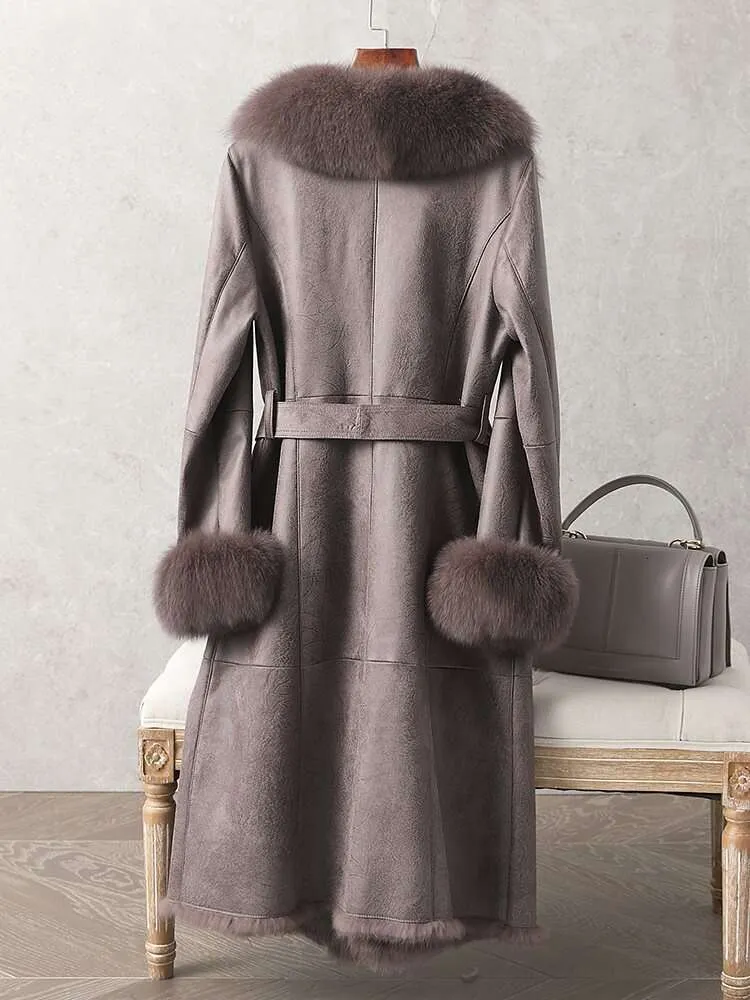 Manteau intégré Fox, longueur moyenne pour femme Haining 2023 hiver nouveau manteau de fourrure de lapin coupe ajustée 132990