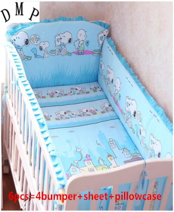 Promotion 6 pièces lit bébé 100 coton nouveau berceau ensemble de literie pépinière literie comprenant 4 pare-chocs drap taie d'oreiller 9345490