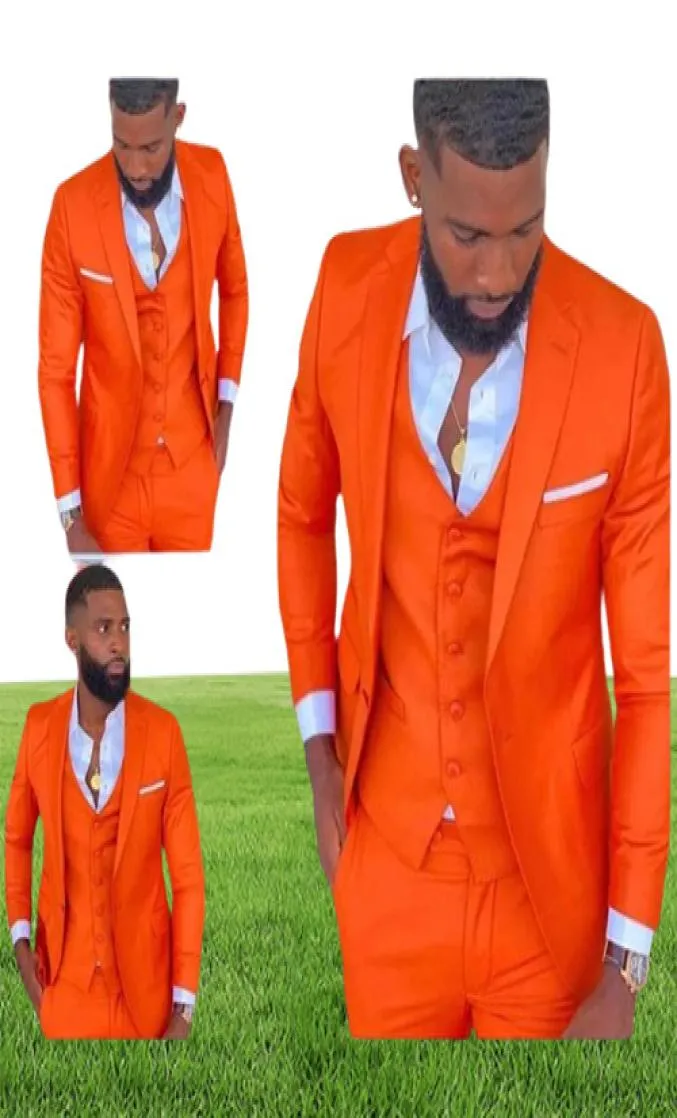 Traje de solapa de muesca naranja brillante para Hombre, trajes de 3 uds, esmoquin de boda, chaqueta de hombre para graduación, Terno Masculino3096562