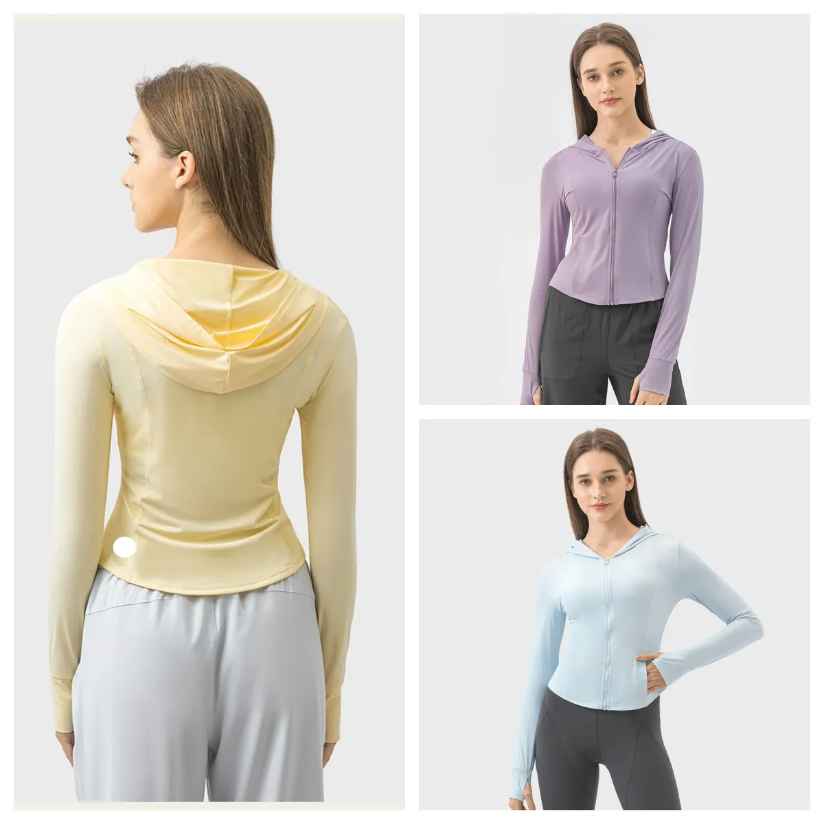 Luwomen-1995 Womens Yoga Giacca per protezione solare a maniche lunghe UPF+50 Giacche da palestra con cappuccio con cappuccio con cappuccio abbigliamento sportivo per lady