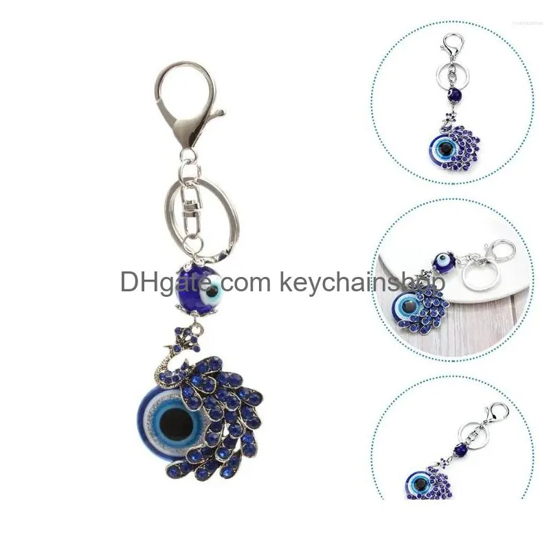 Porte-clés Longes Porte-clés Porte-clés Pendentif Mâle Sac Suspendu Décor Paons Verre Evils Eye Pendentifs Drop Livraison Fash Dh7L6