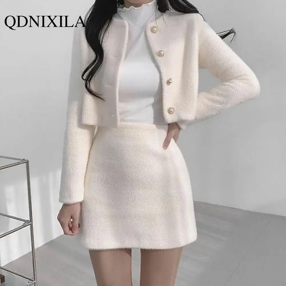 Spring Summer Korean Fashion Sweet Womens Suit with Skirt Two Piece Set for Women Dress Sets Matching Outfit Elegant Tweed 240223