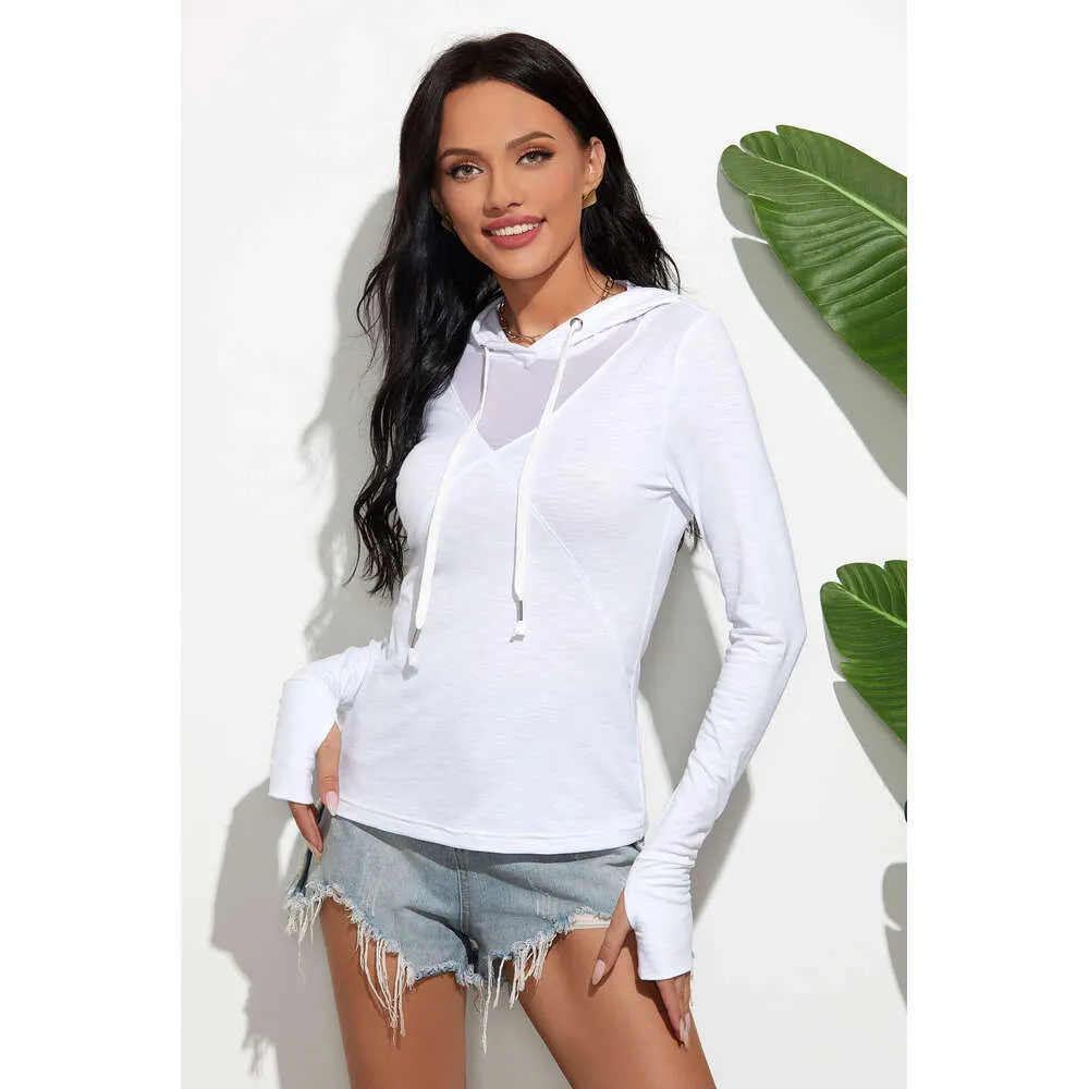 Sweat à capuche en coton de bambou, vêtements amincissants à la mode pour femmes, T-shirt fin à manches longues de couleur unie, bas et haut d'automne