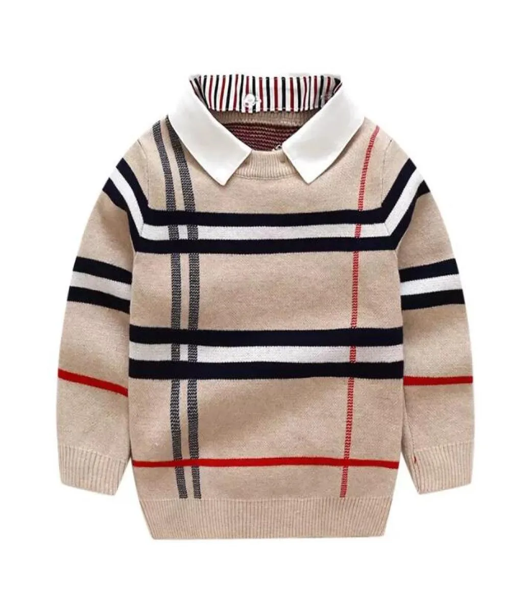 Crianças moda xadrez malha de algodão pulôver suéter 6 cores Natal crianças impressas suéteres de grife Jumper lã mistura meninos menina4132742