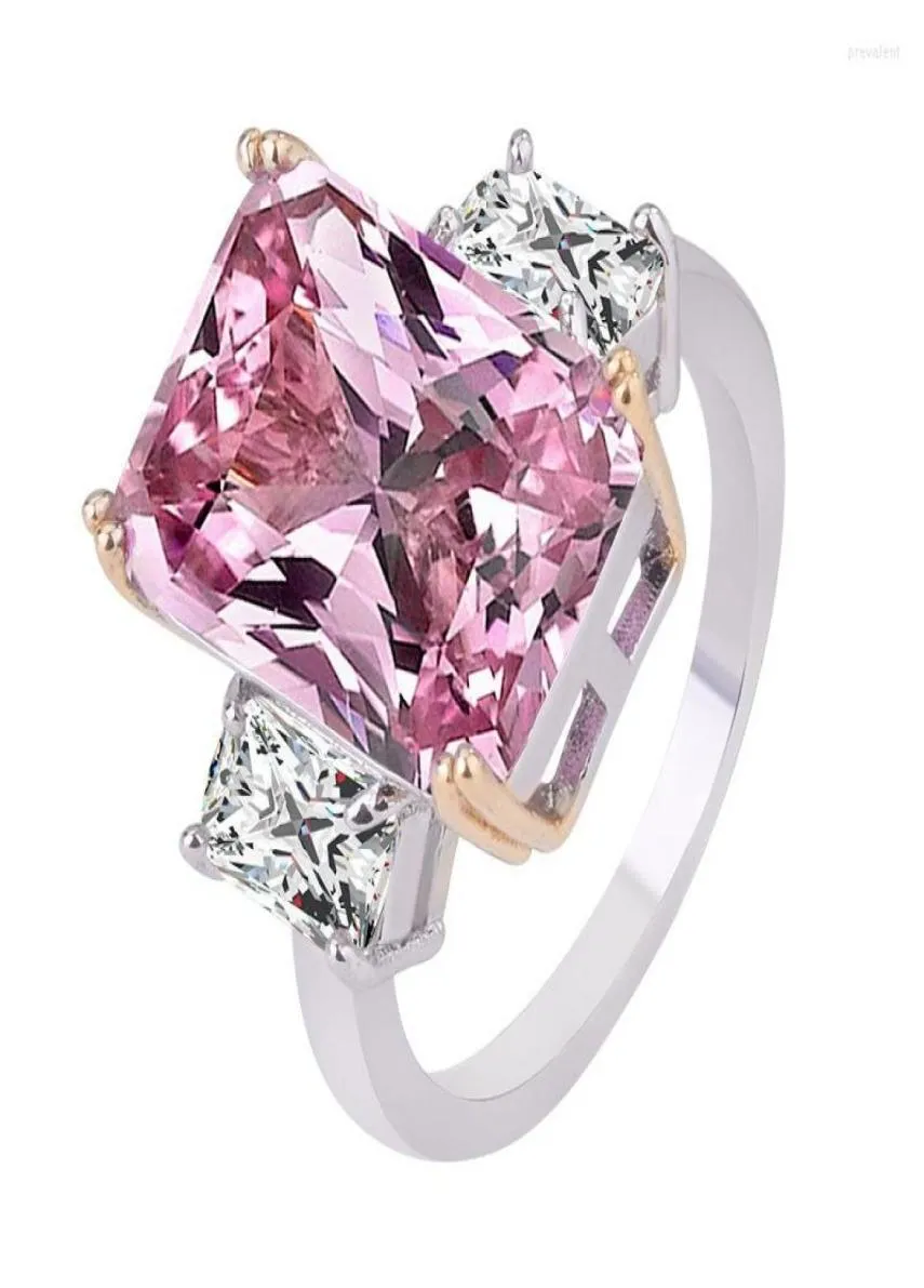 Bröllopsringar fyrkantiga rosa lyxiga kvinnliga vita stenring mode smycken kristalllöfte engagemang för kvinnor4573028