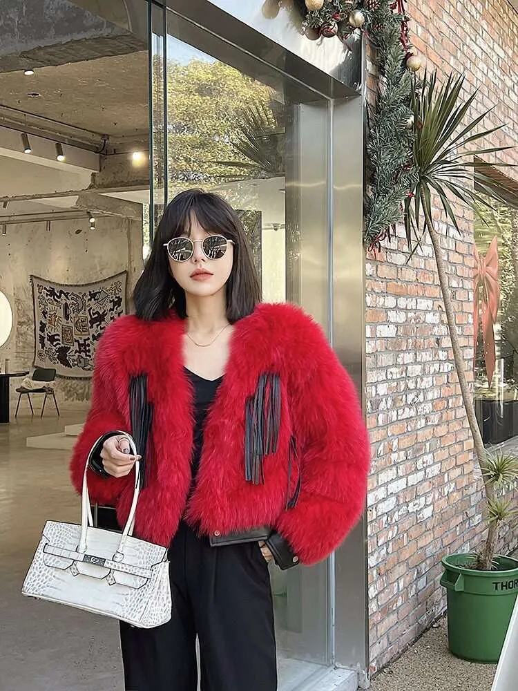 Red Luxury Artificial Fox Hair Autumn Winter New Haining Grass Young And Elegant Short Fur Coat For Women 940826