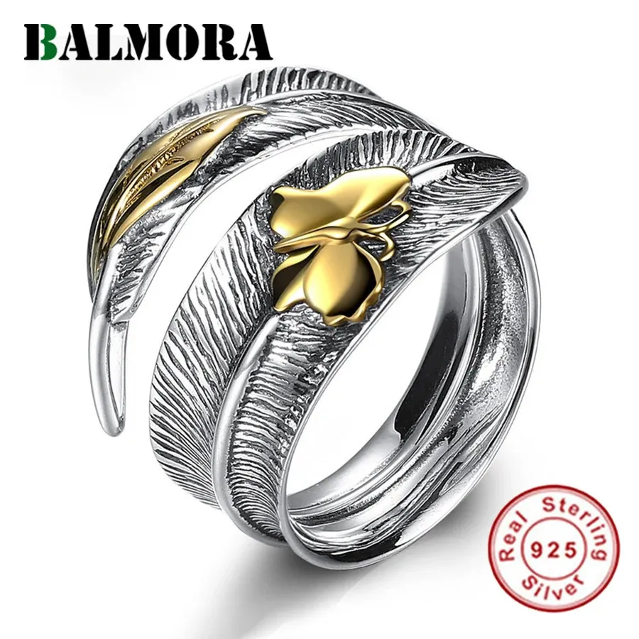 Balmora Real 925 Srebrne Srebrne Dragonfly Pióro Pierścienie retro Pierścienie dla kobiet Party Boho Punk Mase Instument Biżuteria 240220