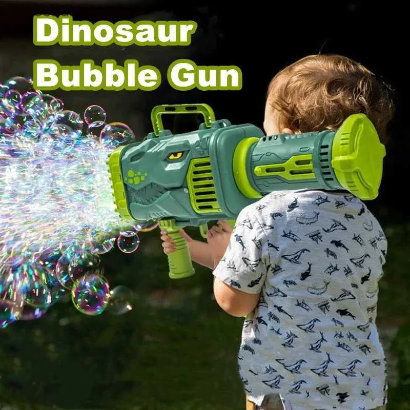 Sand Play Water Fun Newest Dinosaur Bubble Machine Toy 32 Holes Funny Electric Automatic Bazooka Bubble Maker Gun Outdoor Party Kids Toys Gifts L240307