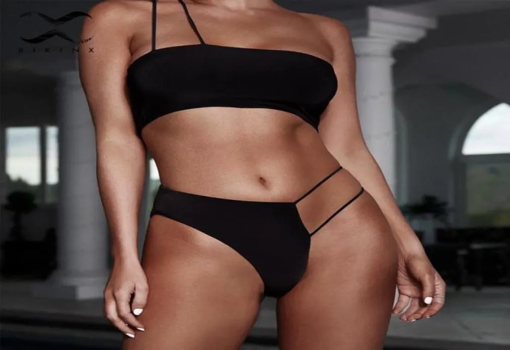 Um ombro tanga biquínis 2020 mujer banhistas alta corte preto banho feminino biquini bandeau push up maiô feminino 5450907