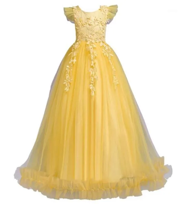 Fantazyjne sukienki na imprezę księżniczki dla dziewcząt Kwiat długiego rękawów Dzieci