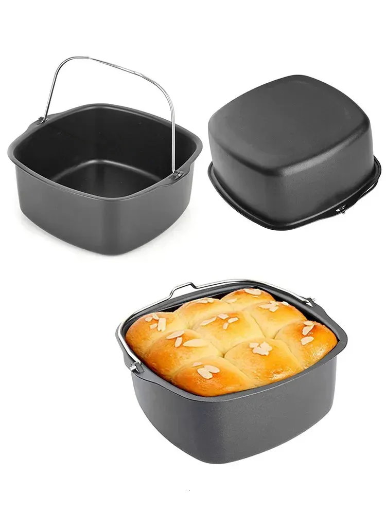 Icke-stick kakbakning Bakaskorg Airfryer för bakplattor Pan Air Fryer Accessories Baking Basket Pizza Plate Bakeware Tools 240227