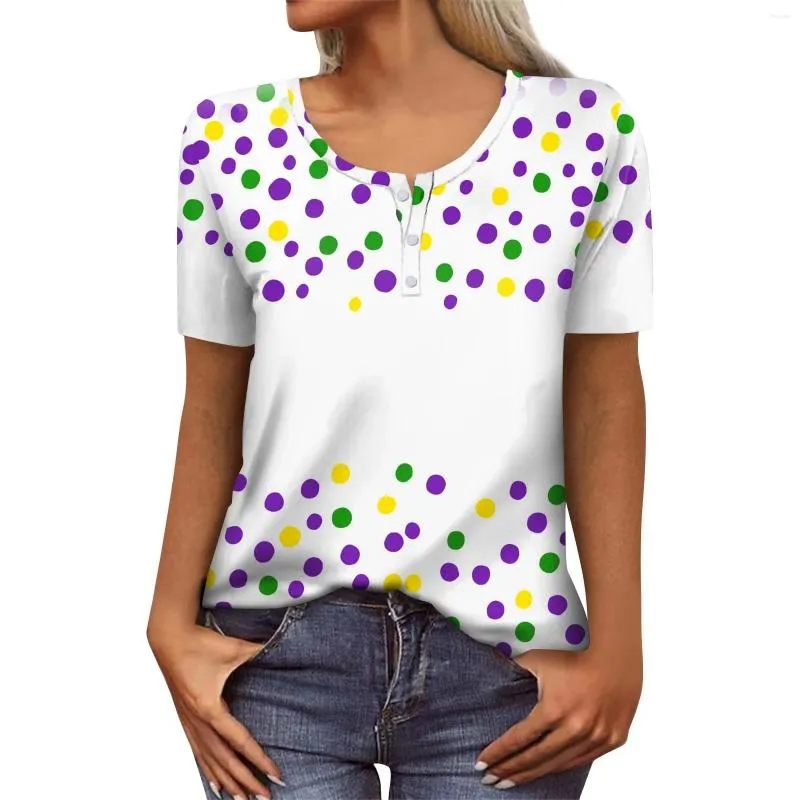 女性用Tシャツ女性のためのカーニバルシャツ女性ボタンVネックファッション短袖レトロマスクプリントTシャツスリムトップカジュアルトップ