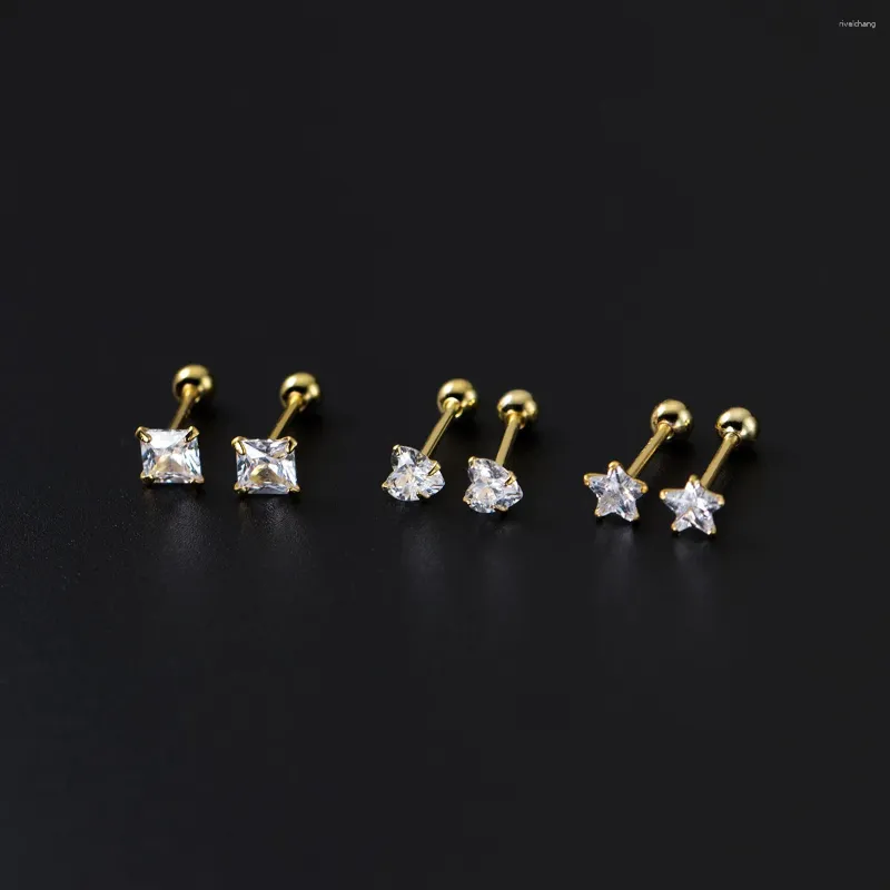 Boucles d'oreilles en argent Sterling 925 pour femmes, étoile carrée, cœur, Zircon, boule de 0.3cm