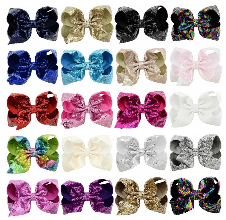 20Colors 8Inch Cute Baby Girls JOJO Sequin Hairpin Blingbling Hair Clip Ribbon Bowsknot Hairpin Boutique Kids Colorful Ba3124397