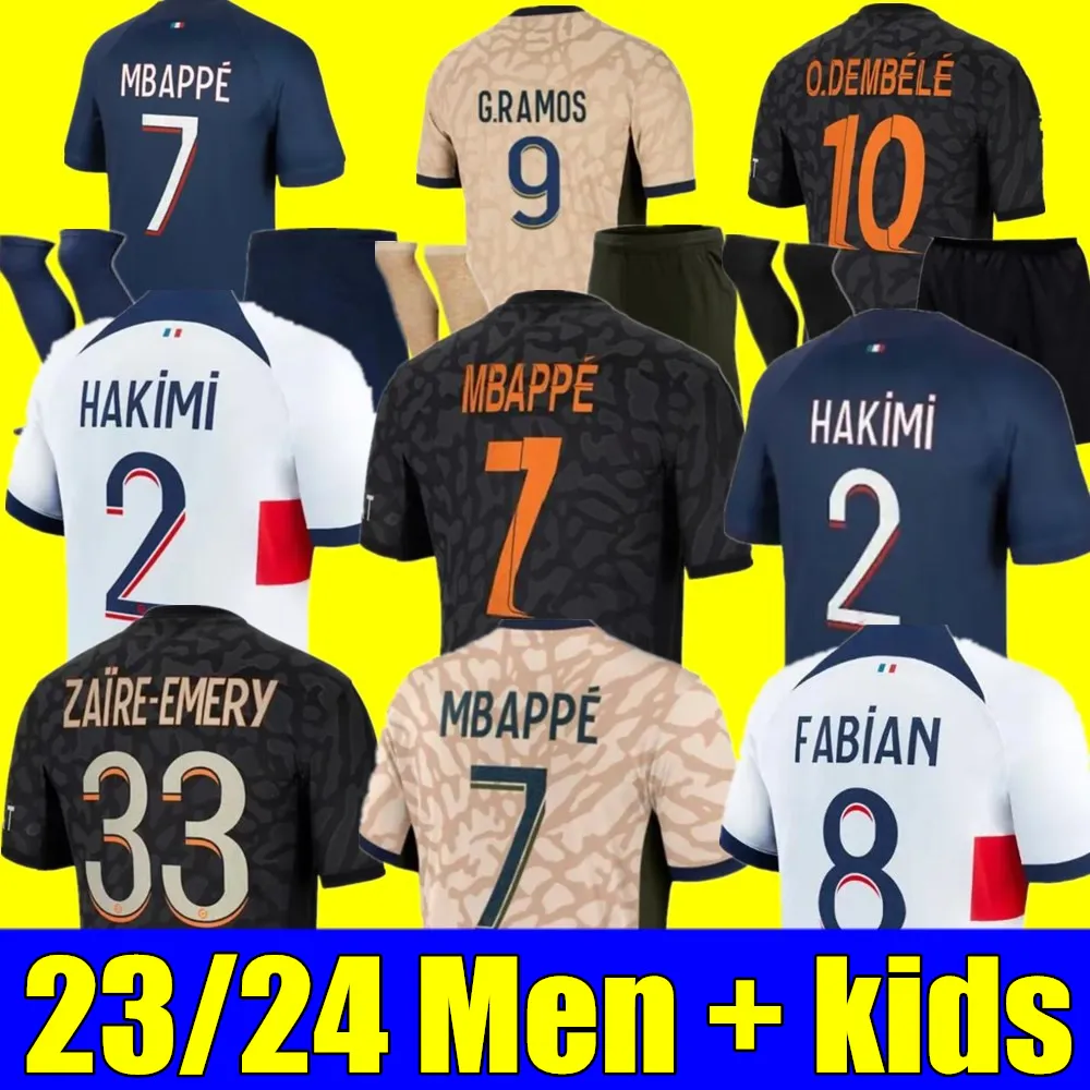 2023 2024 축구 유니폼 Maillot de Foot Mbappe Kangin M.Asensio G.Ramos Kolo Muani Ugarte Paris 축구 셔츠 23 24 Fabian PSG O.Dembele 남성 여성 키트 키트 홈 4th