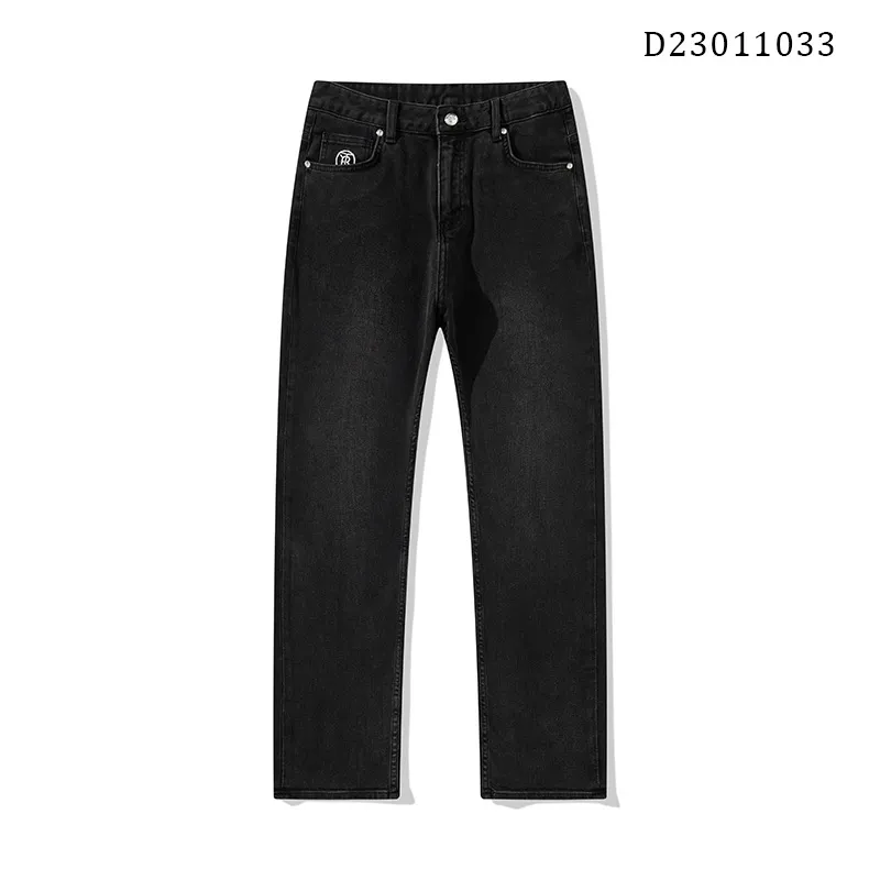 Temporada preta novo pequeno tubo reto bordado clássico minimalista tendência jeans masculino