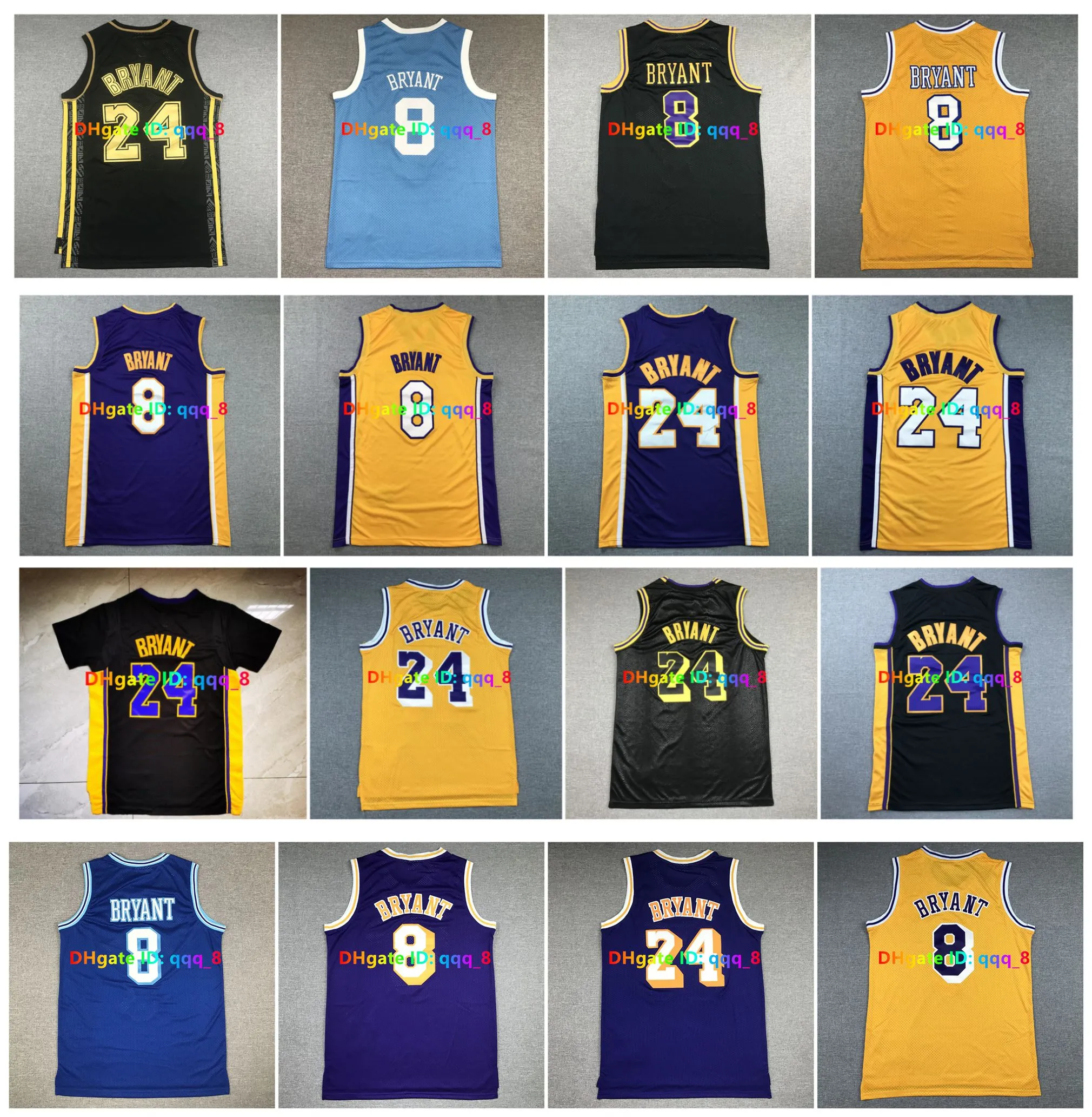 8 24 Bryant Maglia da basket Throwback Bean The Black Mamba T-shirt da uomo Viola Nero Giallo 2001 2002 1996 1997 Taglia S-XXL