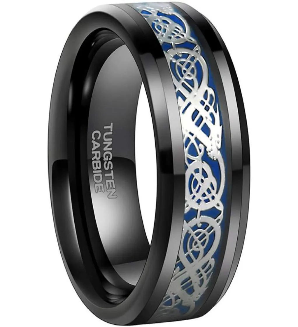 Anneaux de mariage Somen anneau hommes 8mm noir tungstène celtique Dragon incrustation poli mâle fiançailles Cool bijoux ami cadeaux Anel Hombre9101600