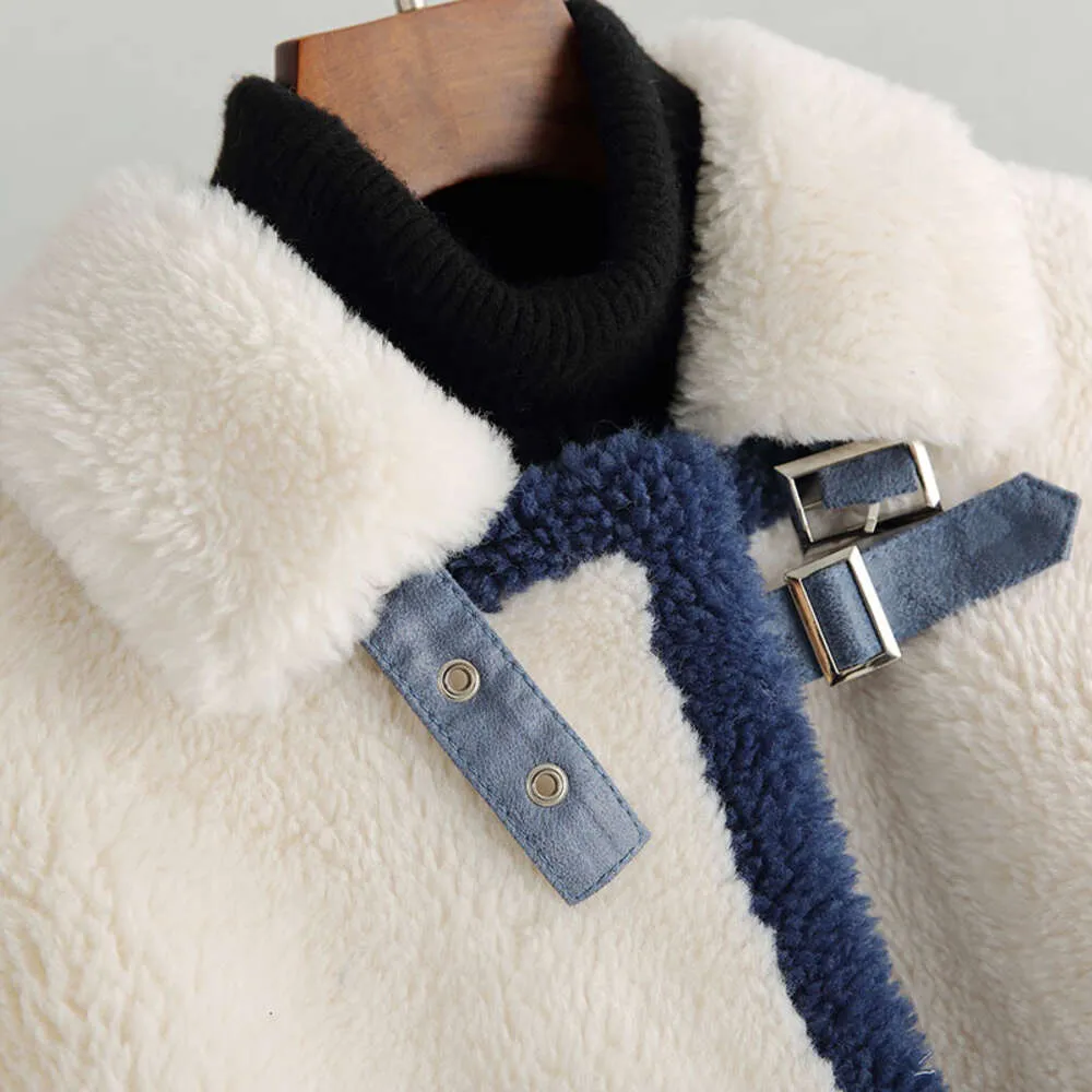 2023 Winter Season New Grain Cashmere Integrated Fur Women's Mid Length Sheep Cut Fleece Coat 360083