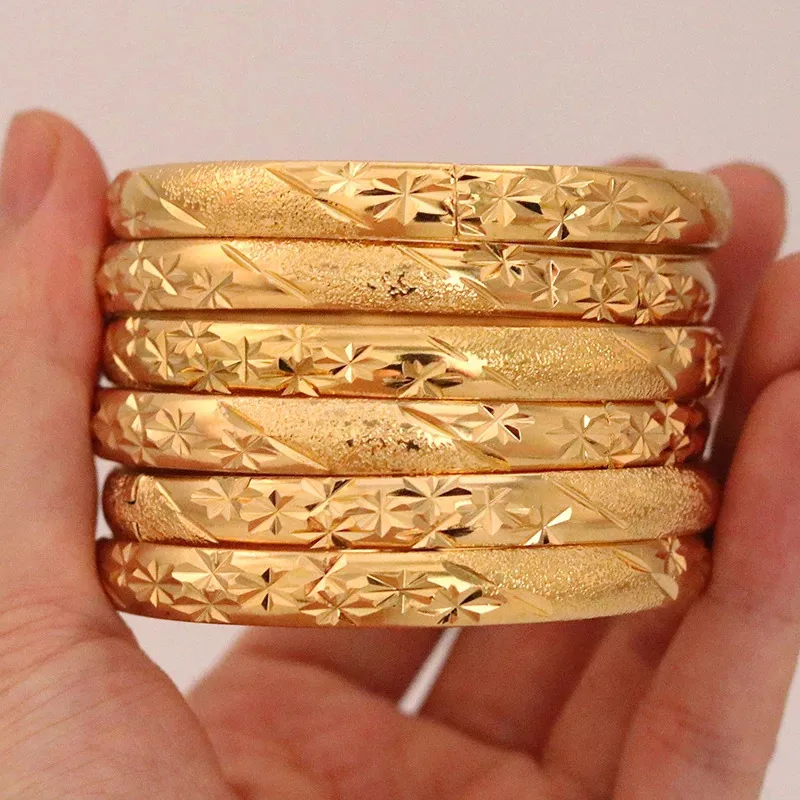 8mm 6pcs/Lot Dubai Gold Bareles for Women Men Men 24k Color Bracelets African Jewelry Saudi Gedding Gride Gift 240226