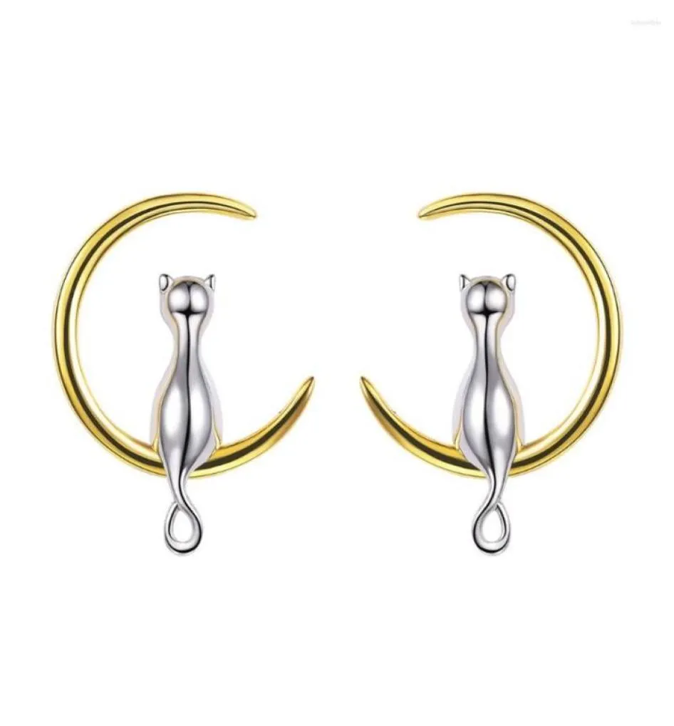 Stud Earrings Collare 925 Sterling Silver Cat On The Moon For Women Dainty Gift Bridesmaid S925 E6041431909