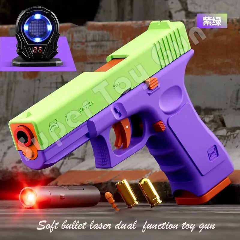 Sandspiel-Wasserspaß 2024Laser-Doppelfunktions-Glock-Soft-Bullet-Automatikpistole mit Dauerfeuer-Granatenfeuer-Modell-Spielzeugpistole Q240307